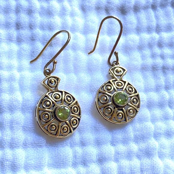 UTC India Gold Over 925 Silver Peridot Earrings - Picture 3 of 6